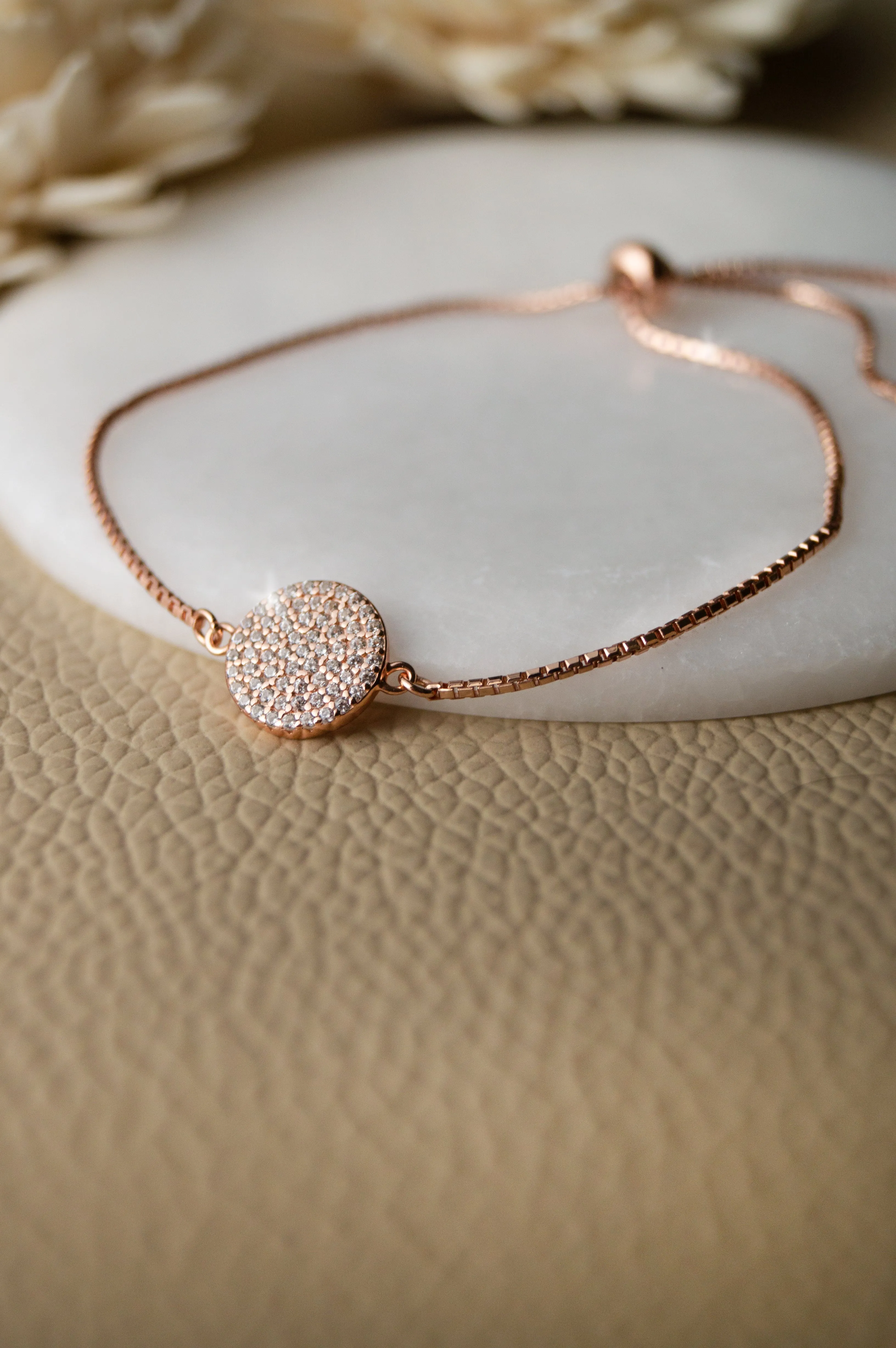 Enchanting Sparkly Disk Sterling Silver Pull Chain Bracelet