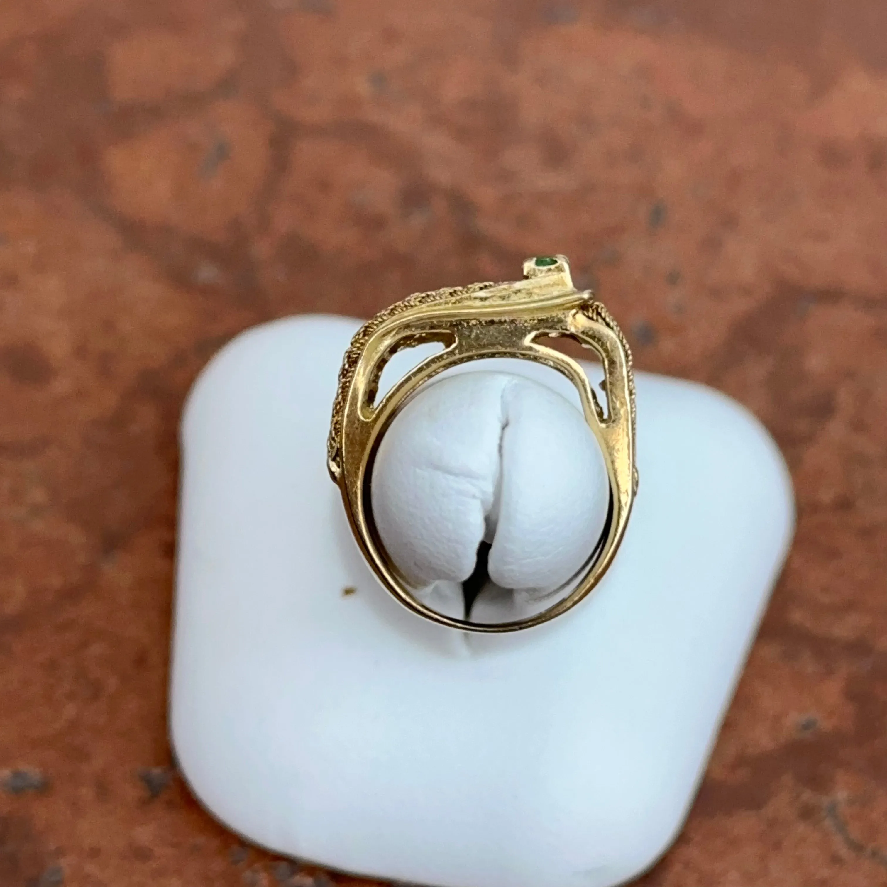 Estate 18KT Yellow Gold Emerald Belt Buckle Ring
