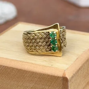Estate 18KT Yellow Gold Emerald Belt Buckle Ring