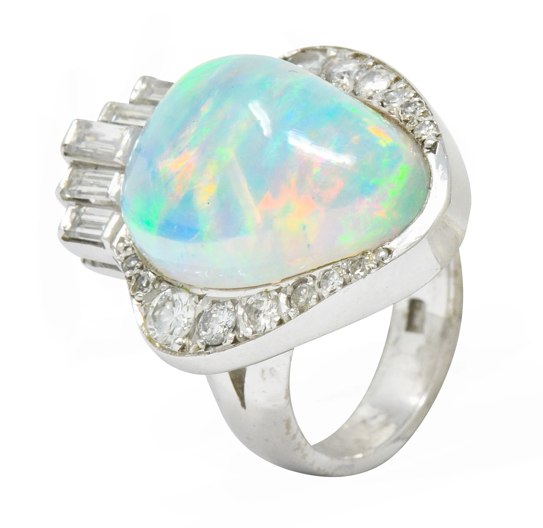 Ethereal Opal Cabochon Diamond 14 Karat White Gold Statement Ring