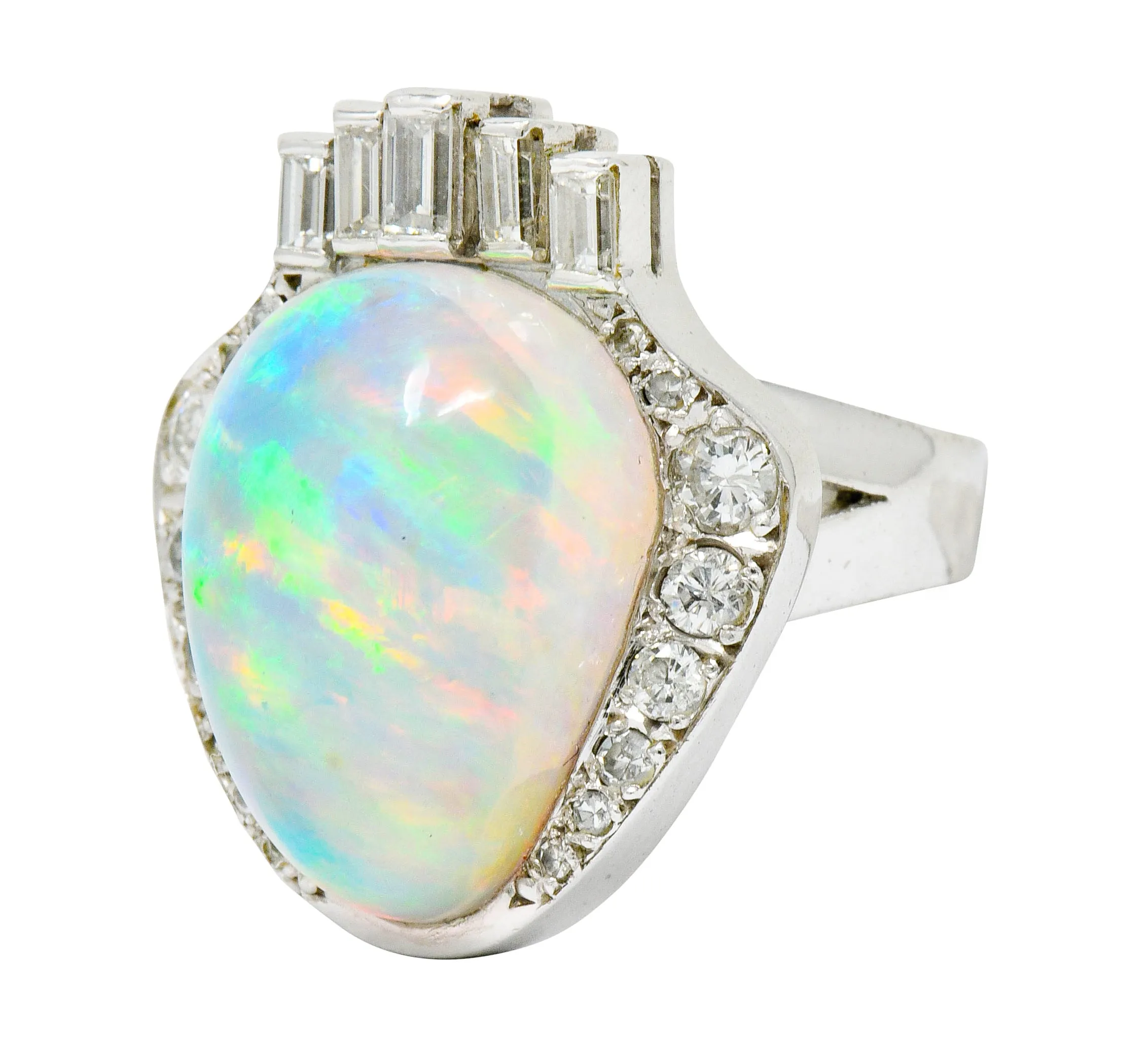 Ethereal Opal Cabochon Diamond 14 Karat White Gold Statement Ring