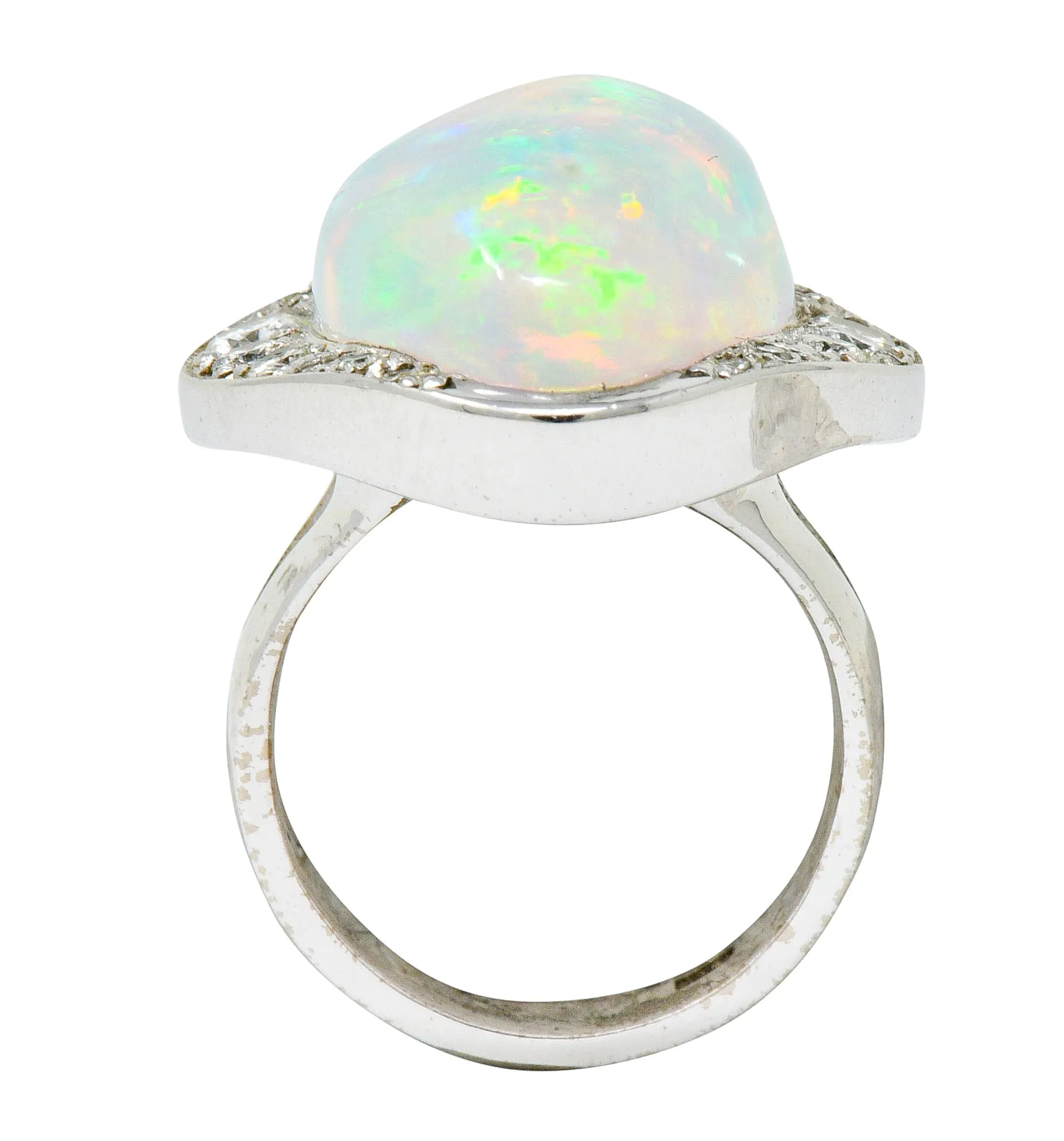 Ethereal Opal Cabochon Diamond 14 Karat White Gold Statement Ring