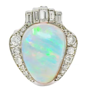 Ethereal Opal Cabochon Diamond 14 Karat White Gold Statement Ring