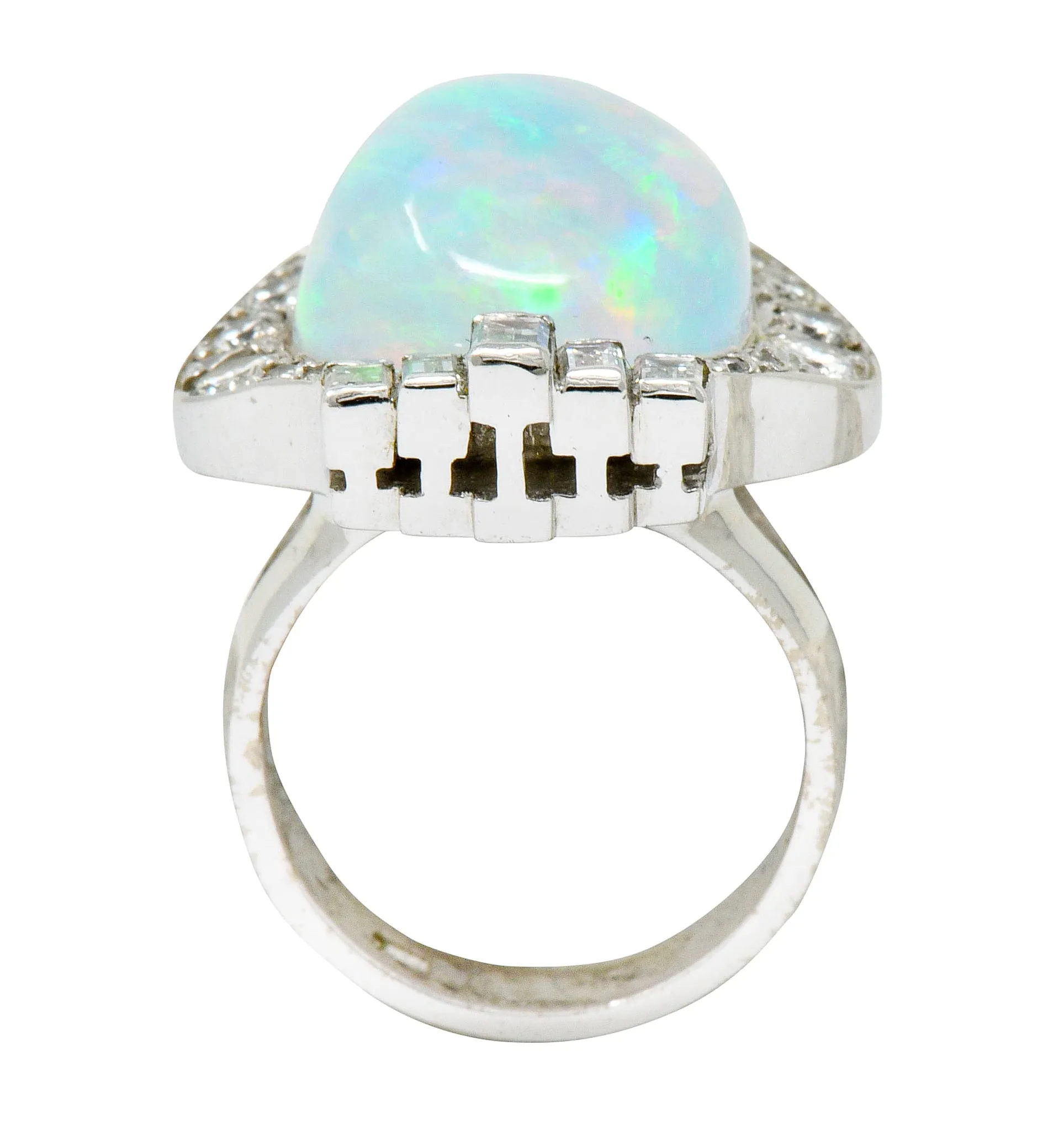 Ethereal Opal Cabochon Diamond 14 Karat White Gold Statement Ring