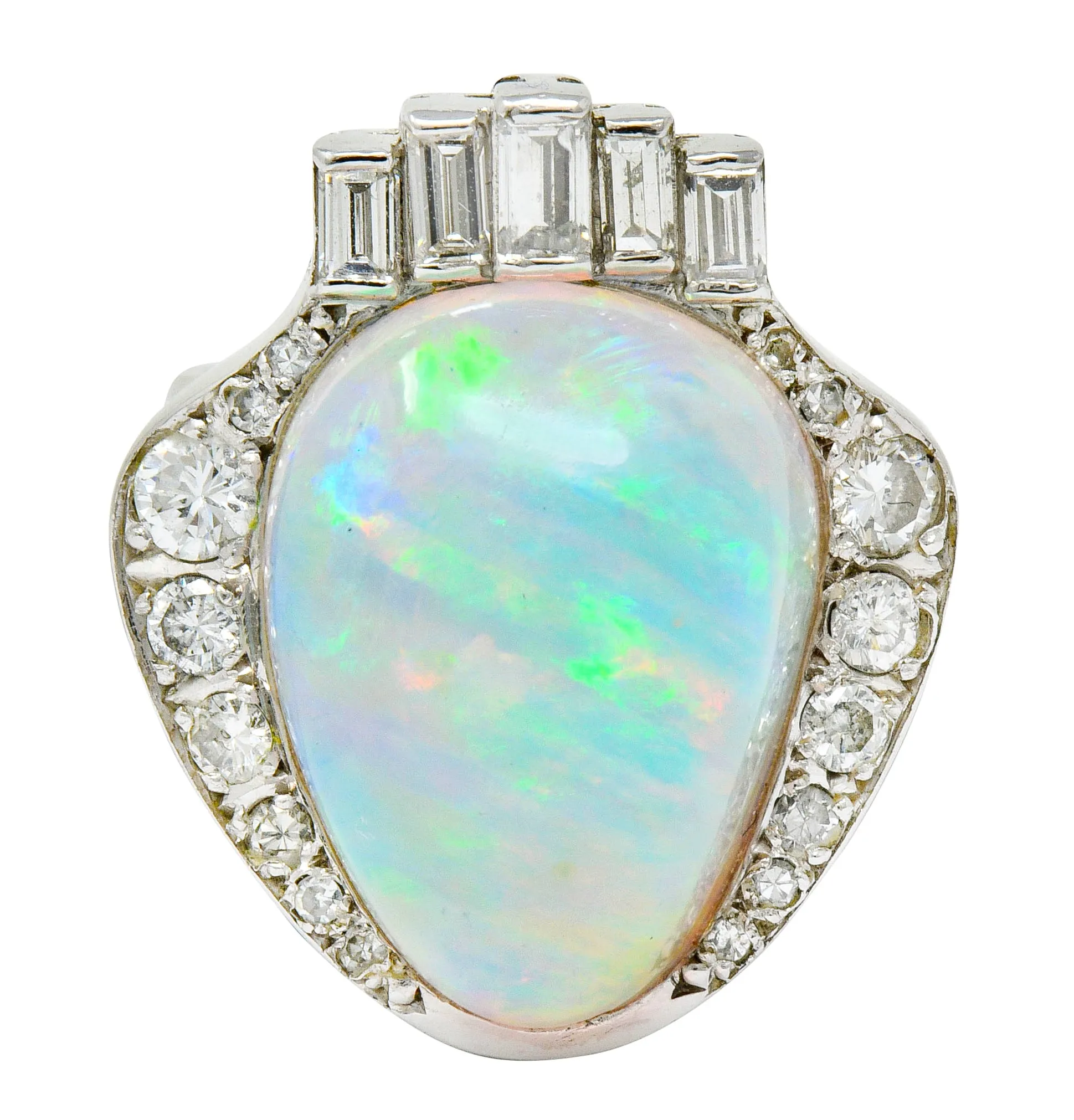 Ethereal Opal Cabochon Diamond 14 Karat White Gold Statement Ring