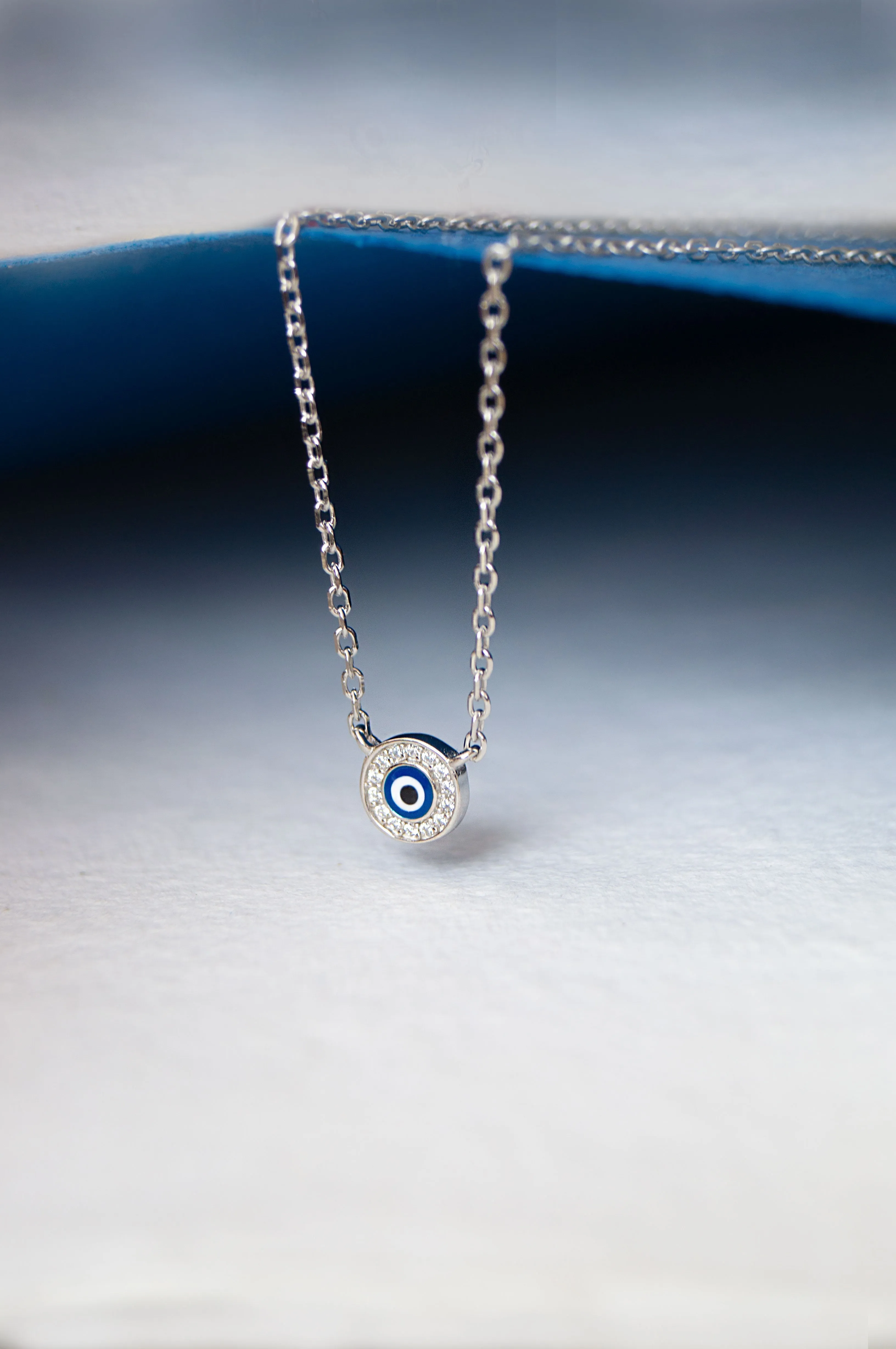 Evil Eye Round Hand-Painted Delicate Rose Gold Plated Sterling Silver Chain Necklace