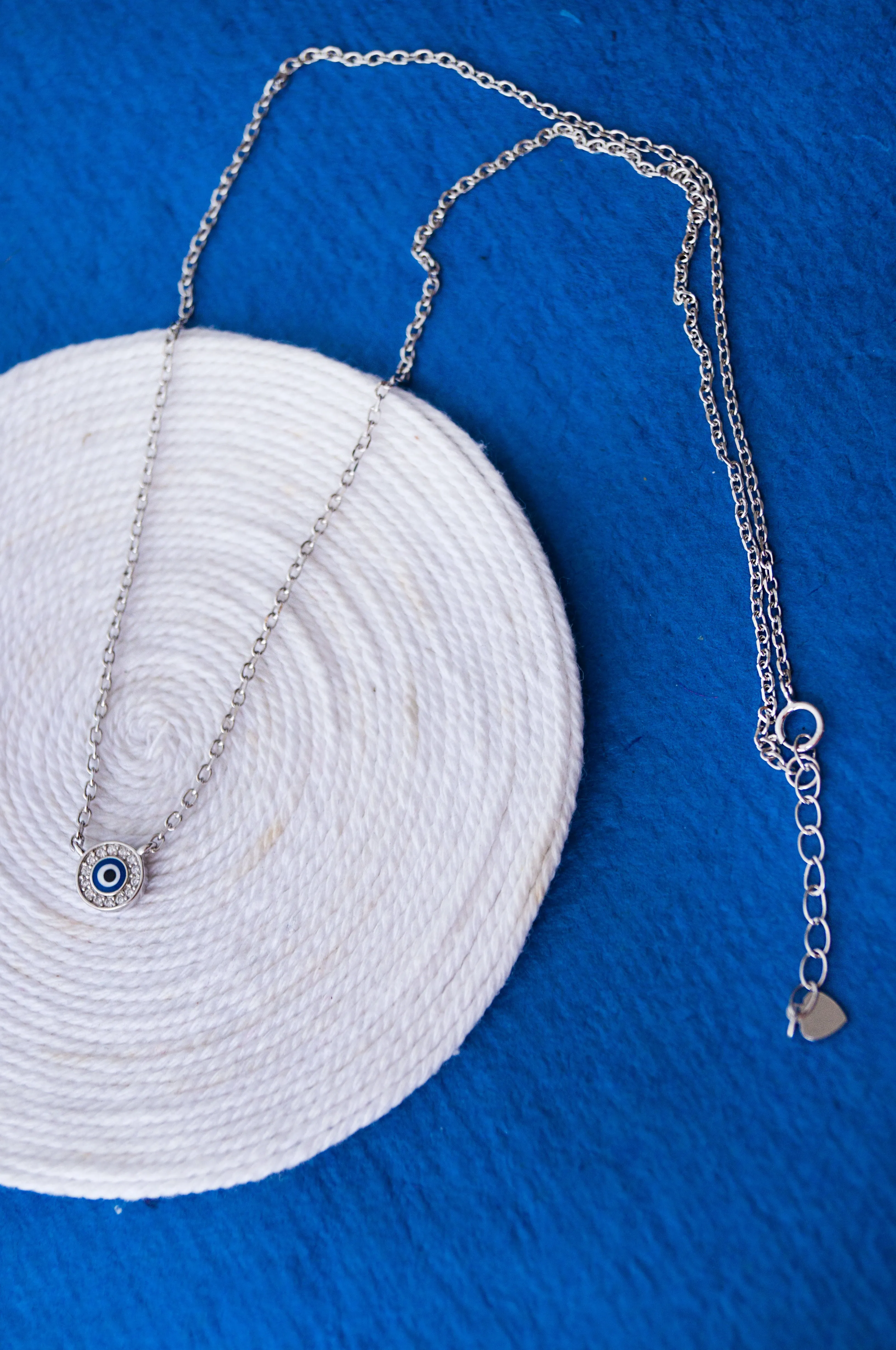 Evil Eye Round Hand-Painted Delicate Rose Gold Plated Sterling Silver Chain Necklace