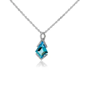 Fancy Cut Blue Topaz & Diamond Geometric Pendant with Chain
