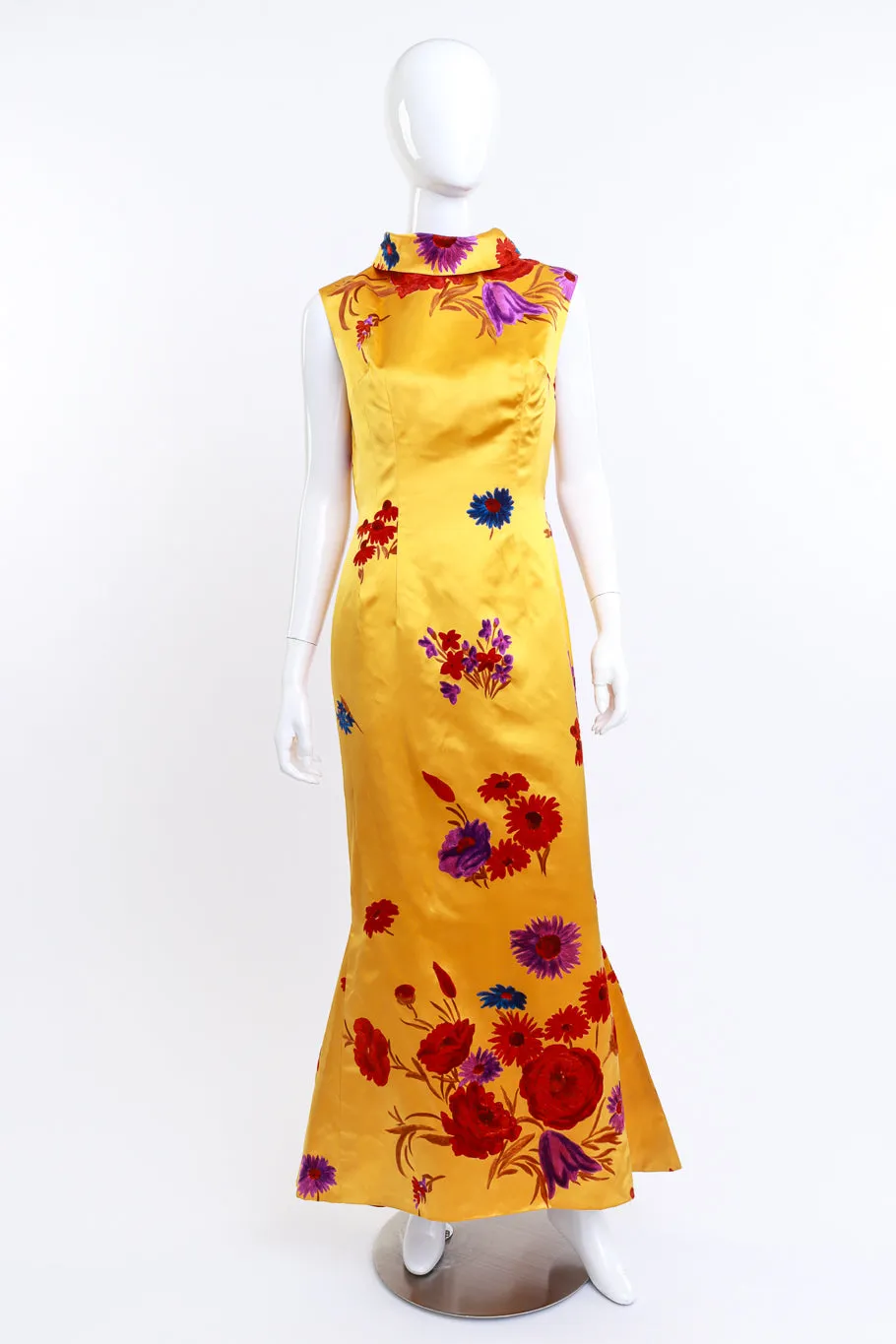 Flocked Floral Mermaid Gown & Shawl