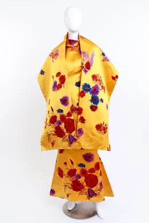 Flocked Floral Mermaid Gown & Shawl