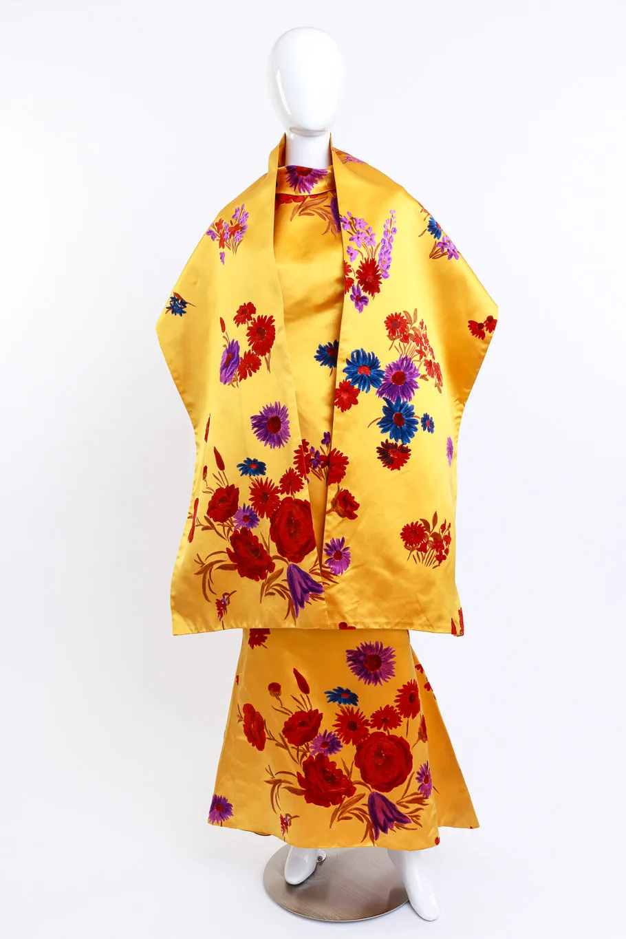 Flocked Floral Mermaid Gown & Shawl