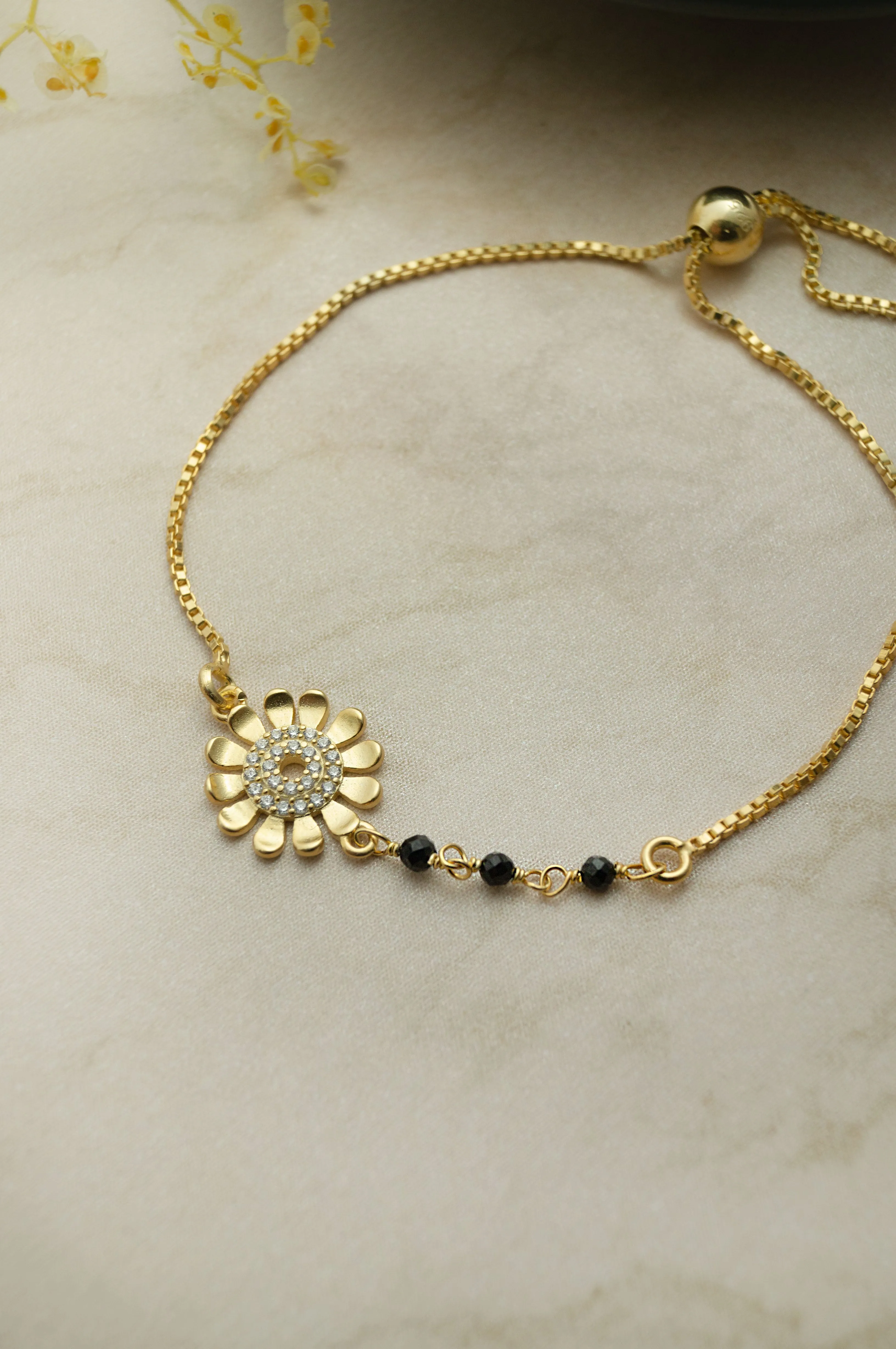 Floral Beauty Gold Plated Sterling Silver Adjustable Mangalsutra Bracelet