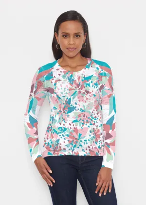 Floral Leopard Teal (7838) ~ Signature Long Sleeve Crew Shirt