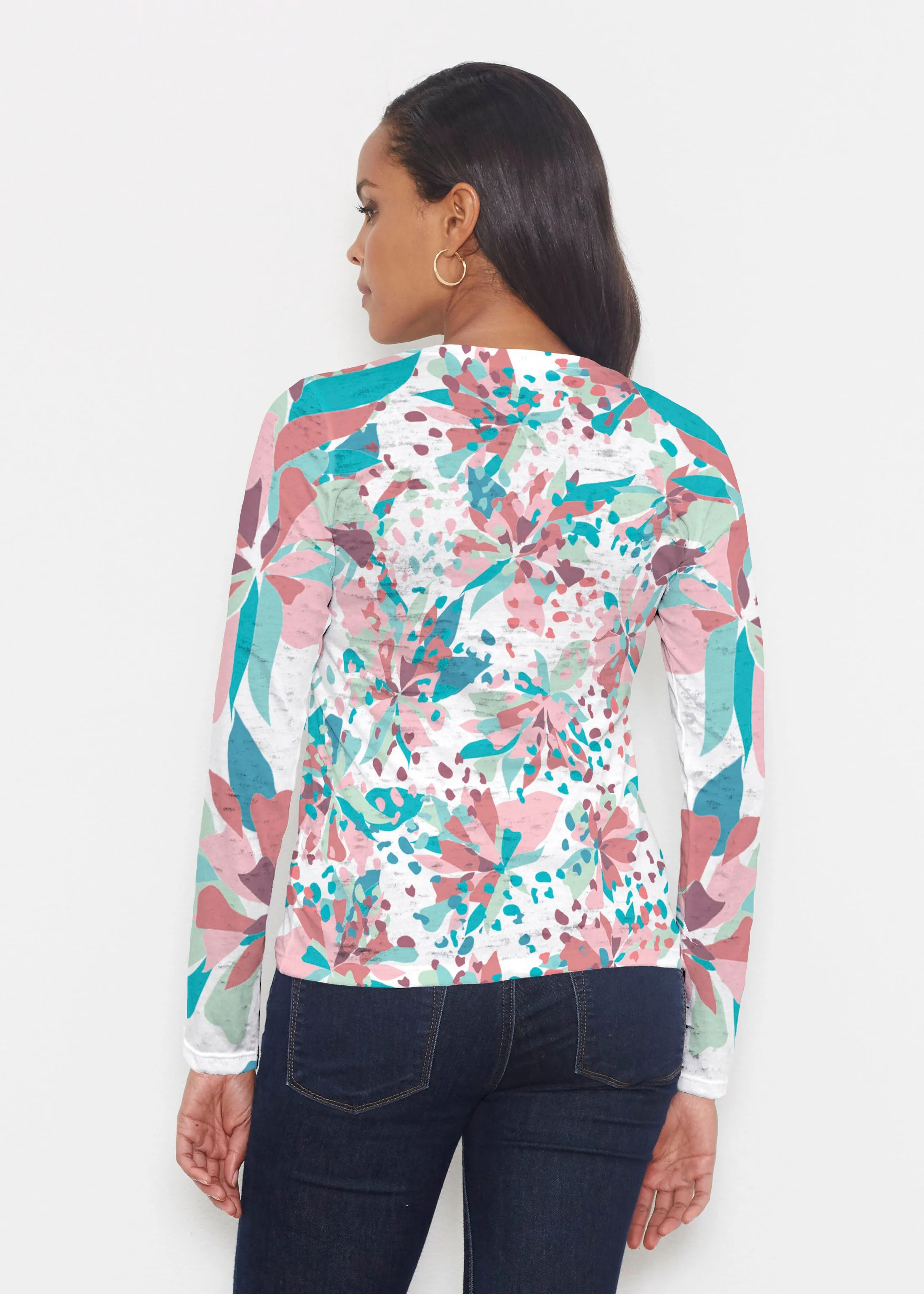 Floral Leopard Teal (7838) ~ Signature Long Sleeve Crew Shirt