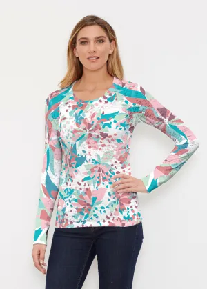 Floral Leopard Teal (7838) ~ Thermal Long Sleeve Crew Shirt