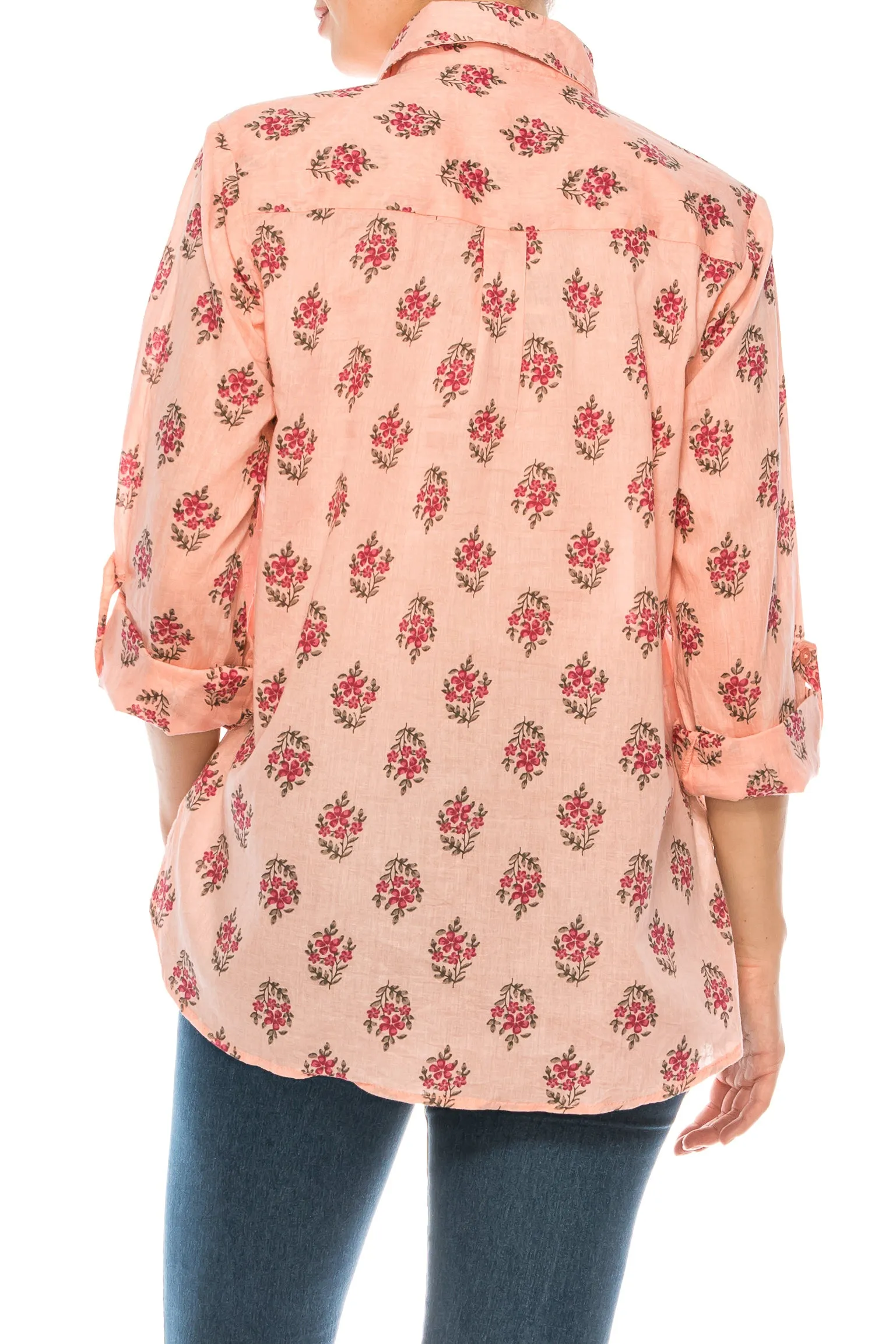 Floral Printed Button-Down Shirt with Vintage Wash