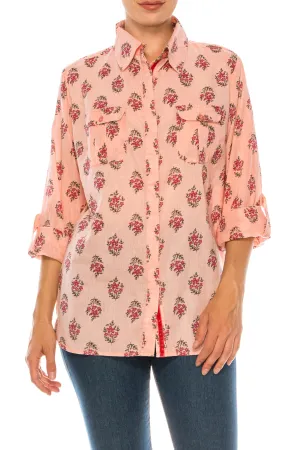Floral Printed Button-Down Shirt with Vintage Wash