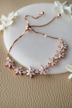 Flower Trail Rose Gold Plated Sterling Silver Pull Chain Bracelet