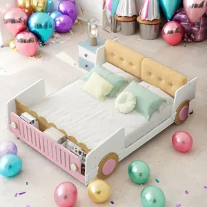 Full Size Bed Kids White Mid-Century Modern Contemporary