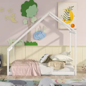 Full Size Wooden House Bed for Kids Teens Girls Boys White Black