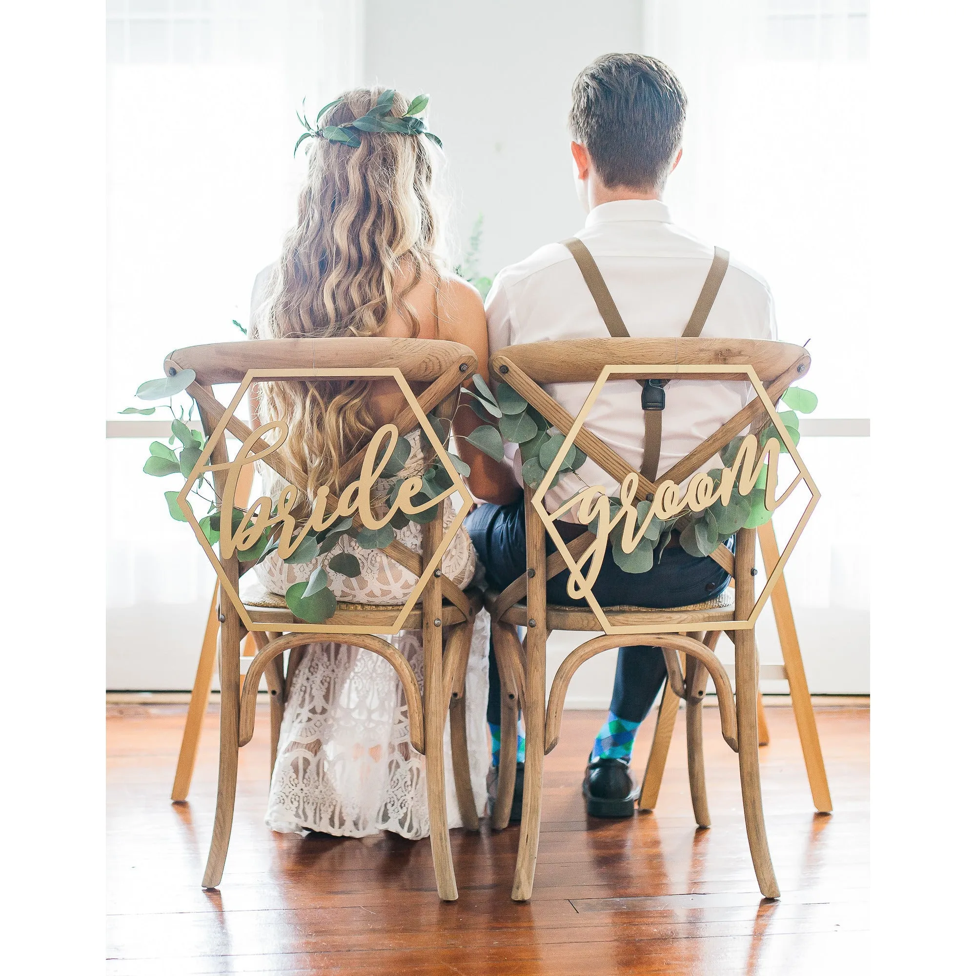 Geometric Bride & Groom Chair Signs