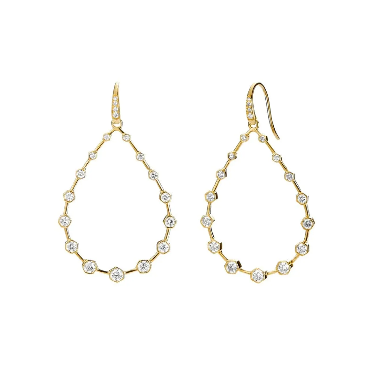 Geometrix 18K Yellow Gold Large Hex Diamond Oval Earrings