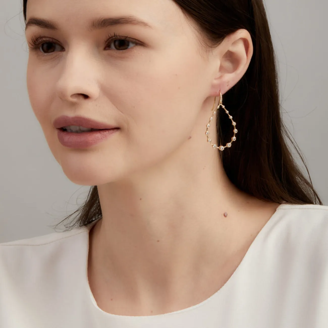 Geometrix 18K Yellow Gold Large Hex Diamond Oval Earrings