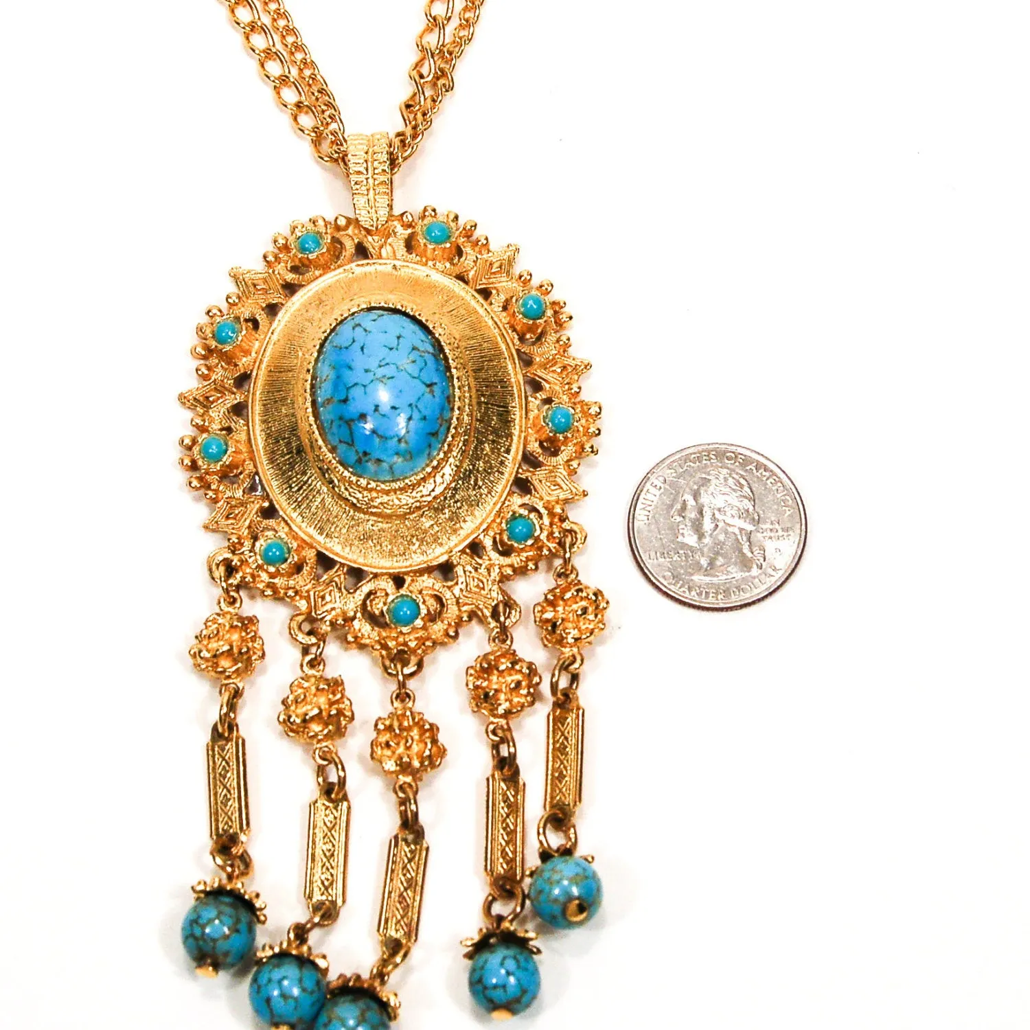 Gold and Turquoise Etruscan Statement Necklace