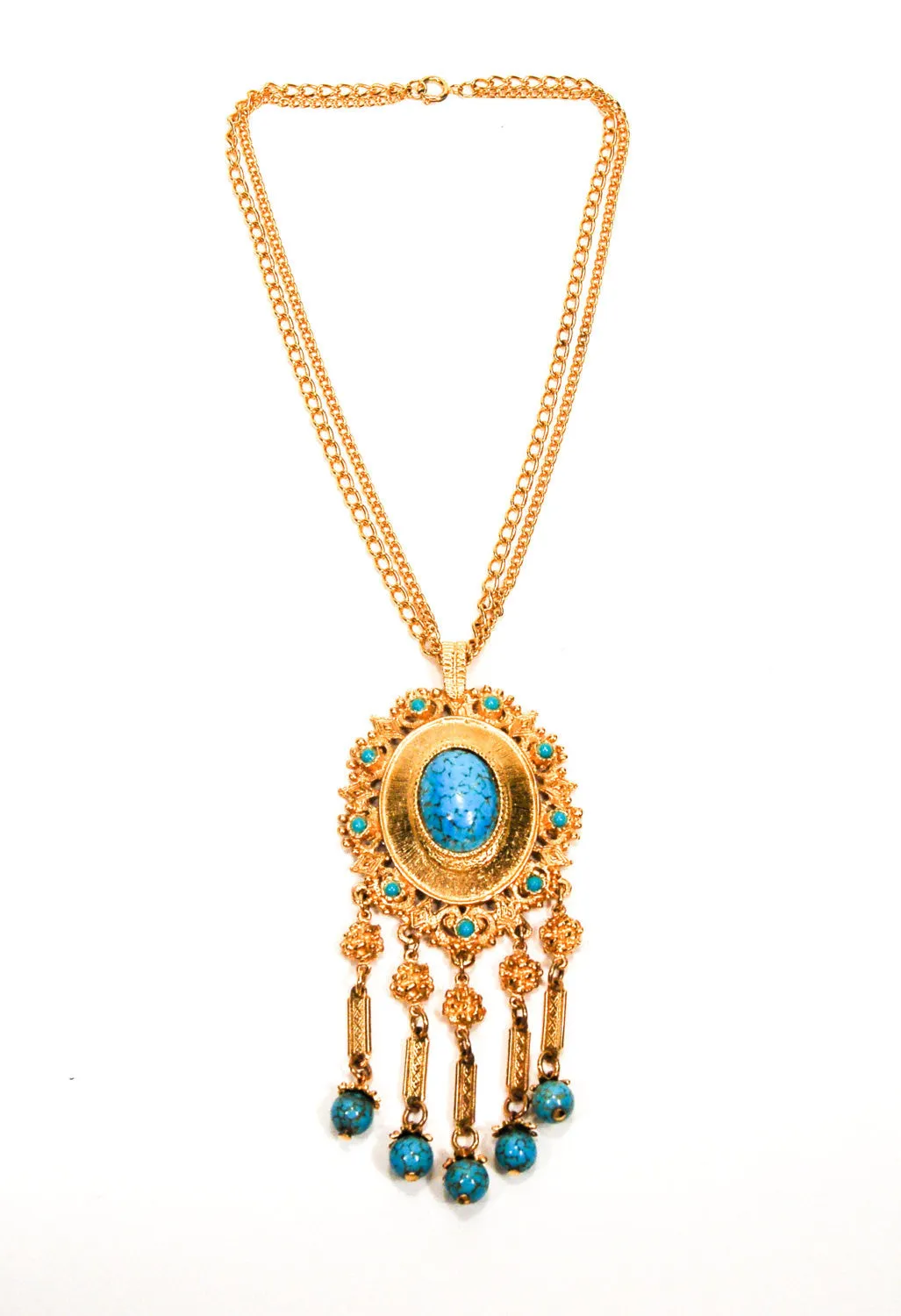 Gold and Turquoise Etruscan Statement Necklace