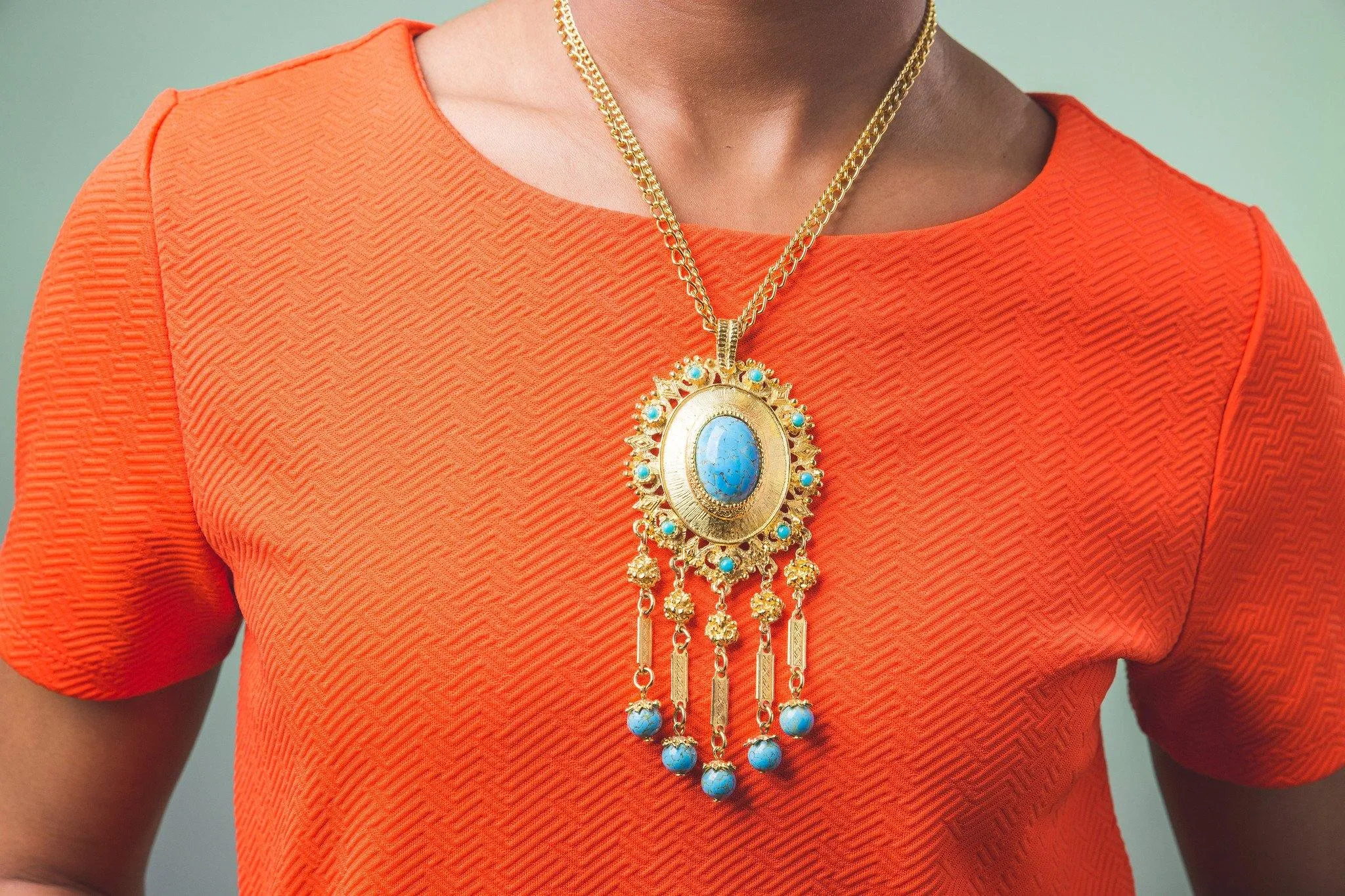 Gold and Turquoise Etruscan Statement Necklace