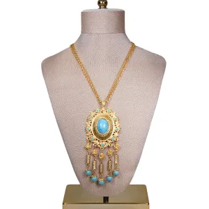 Gold and Turquoise Etruscan Statement Necklace