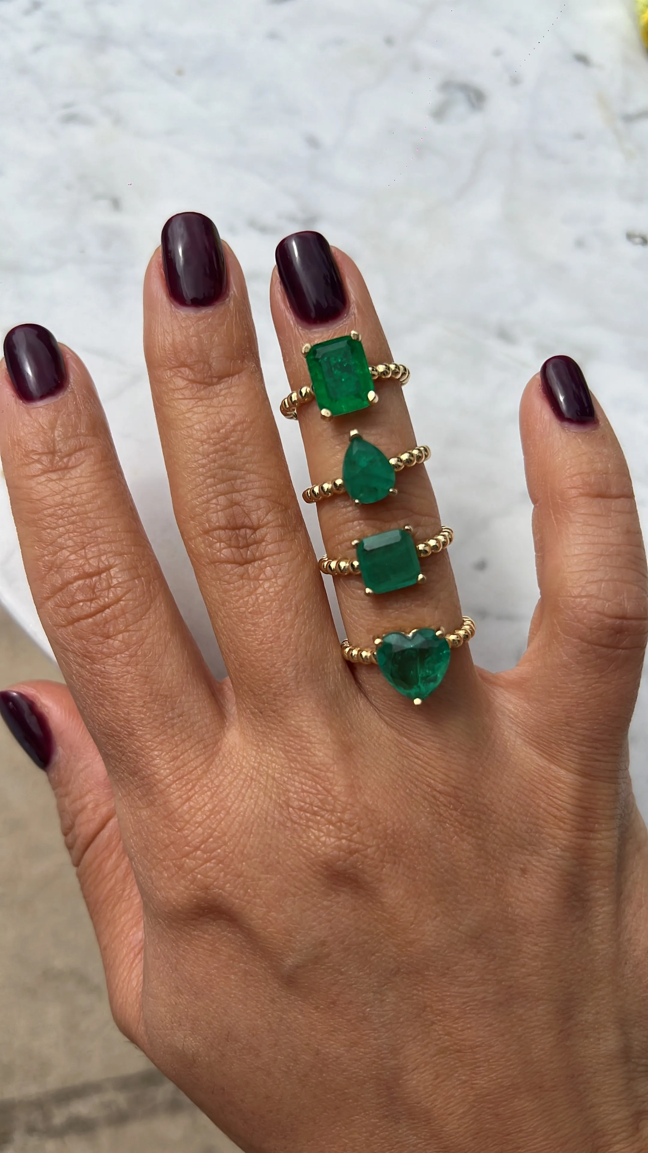 Gold bead square emerald ring