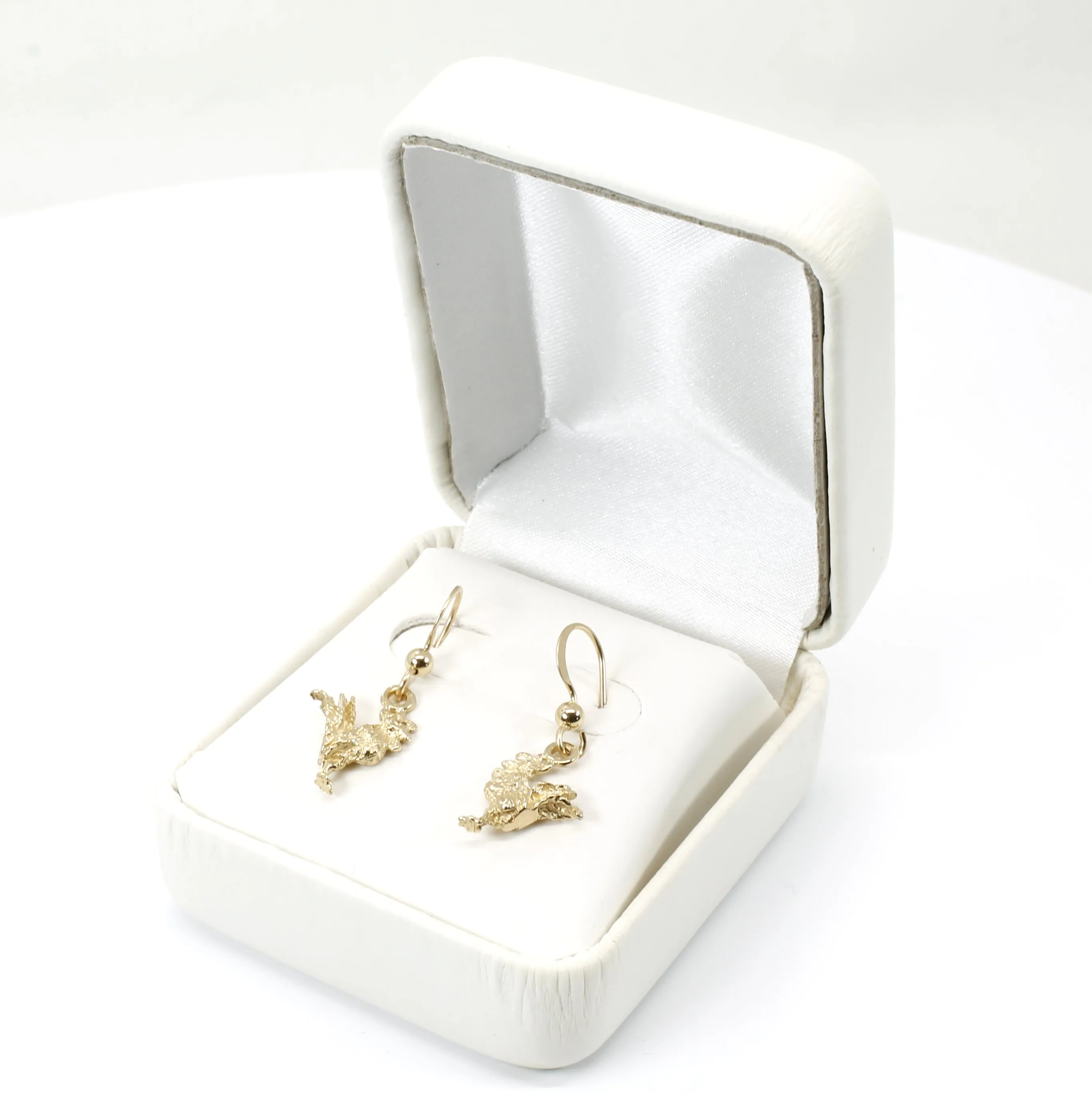 Gold Rooster Earrings with tiny solid 14kt yellow gold rooster chickens
