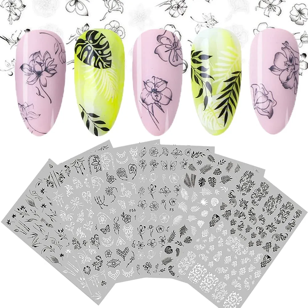 Graffiti Fun Nail Art Stickers, Abstract Nail Decals 3D Self-Adhesive Abstract Lady Face Rose Leaf Nail Design Manicure Tips Nail Decoration for Women Girls Kids(6Sheets)