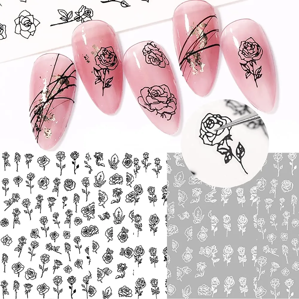 Graffiti Fun Nail Art Stickers, Abstract Nail Decals 3D Self-Adhesive Abstract Lady Face Rose Leaf Nail Design Manicure Tips Nail Decoration for Women Girls Kids(6Sheets)
