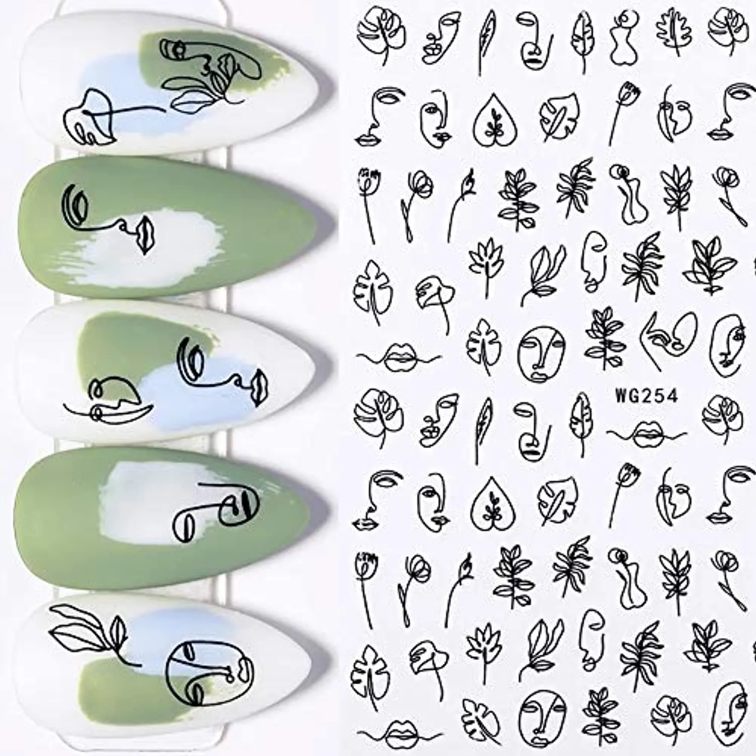 Graffiti Fun Nail Art Stickers, Abstract Nail Decals 3D Self-Adhesive Abstract Lady Face Rose Leaf Nail Design Manicure Tips Nail Decoration for Women Girls Kids(6Sheets)