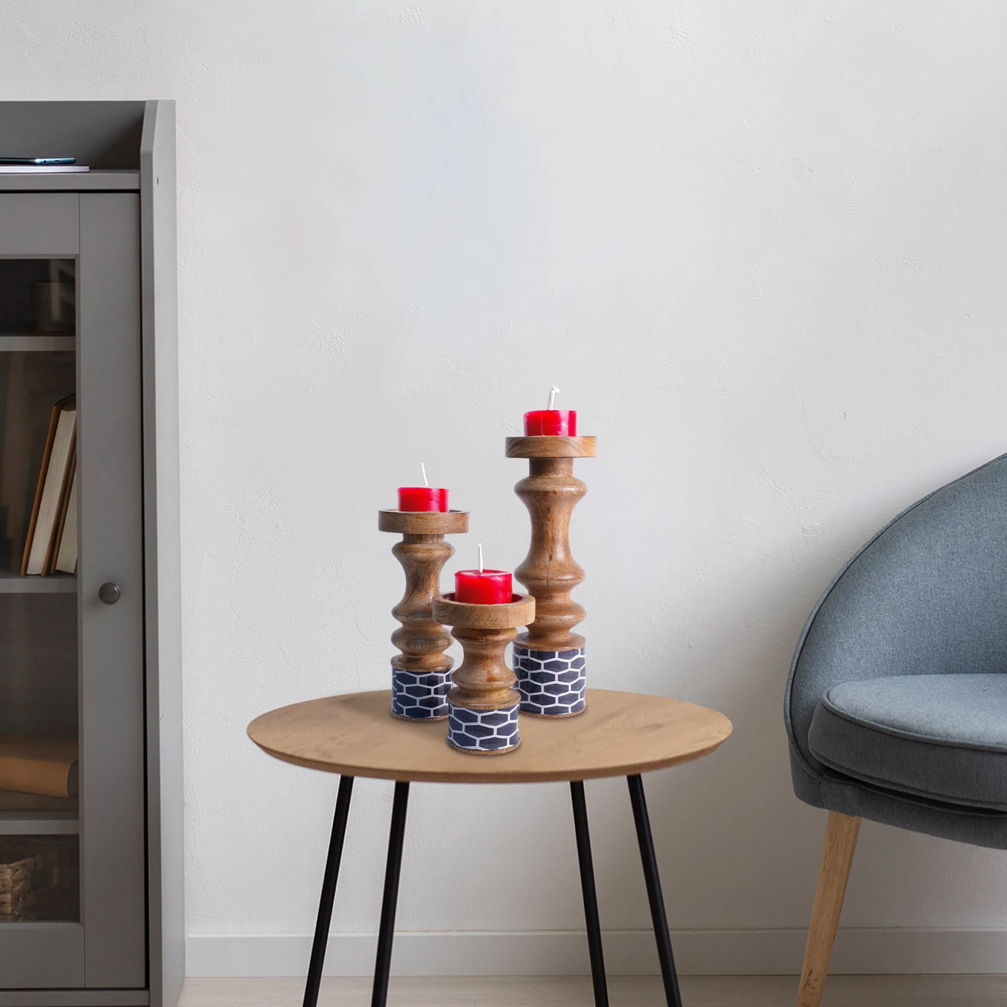 Gramercy Pillar Candleholder of 3 - Blue