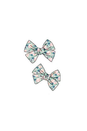 Green Garden Serenity Print Girl Piggie Hair Bow