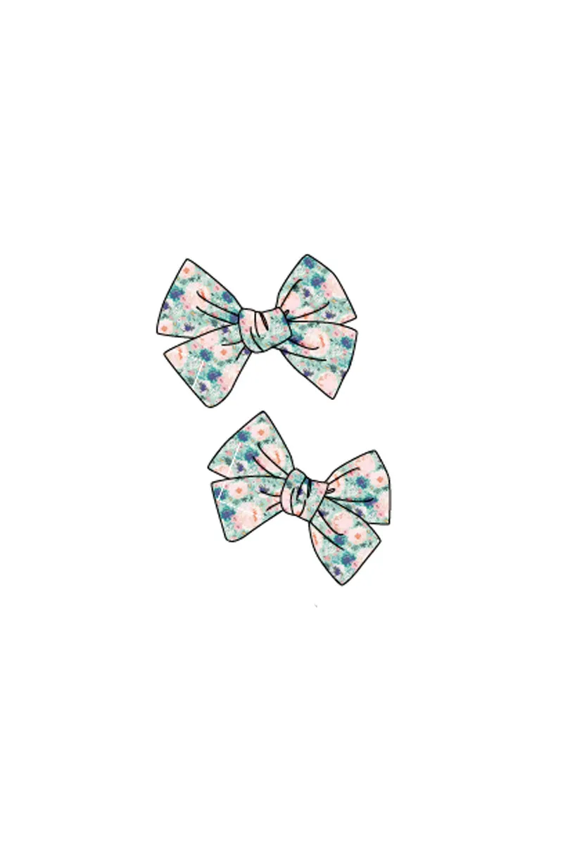 Green Garden Serenity Print Girl Piggie Hair Bow