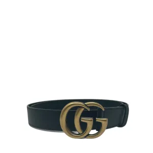 Gucci Black 1" Marmont Belt - Antique Gold