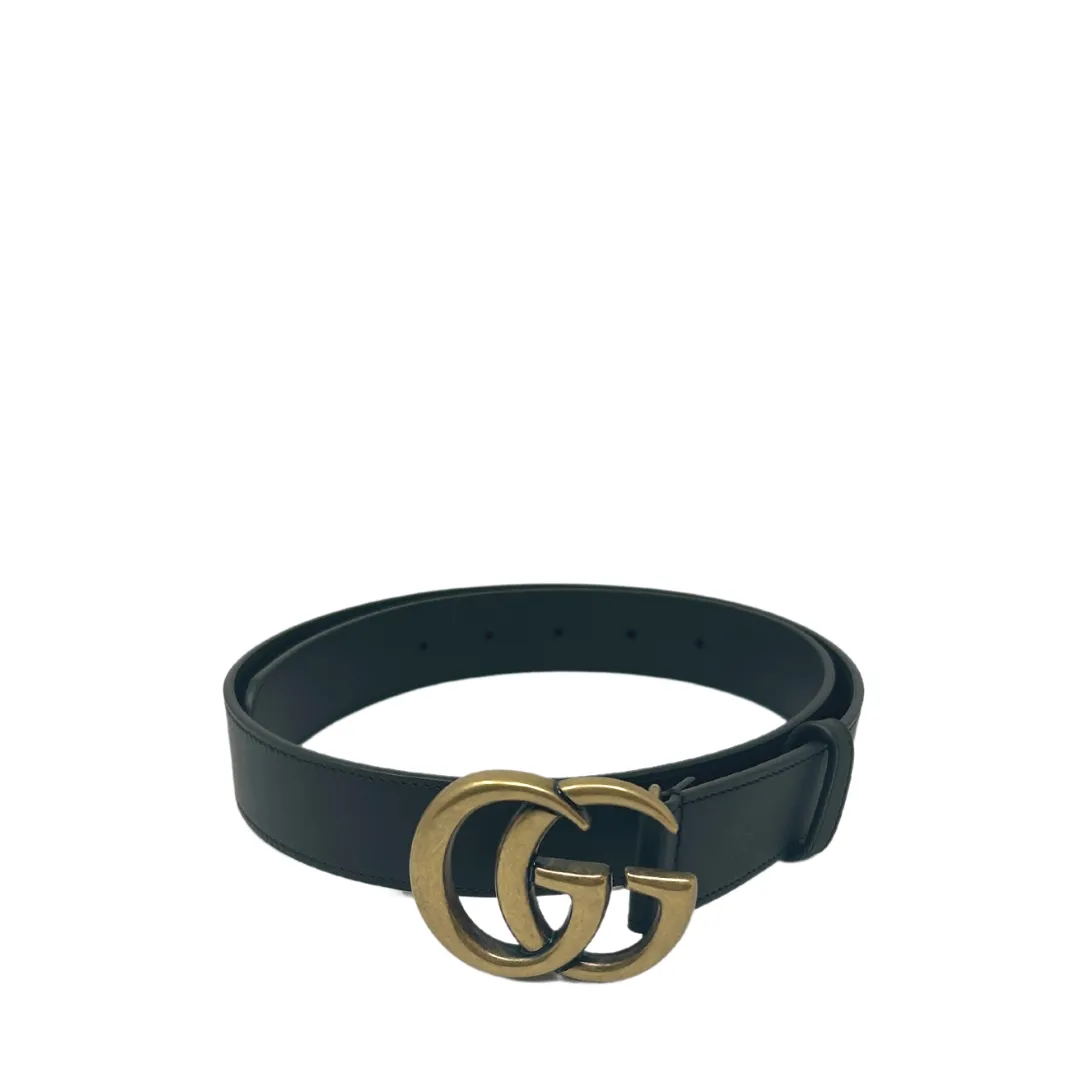 Gucci Black 1" Marmont Belt - Antique Gold