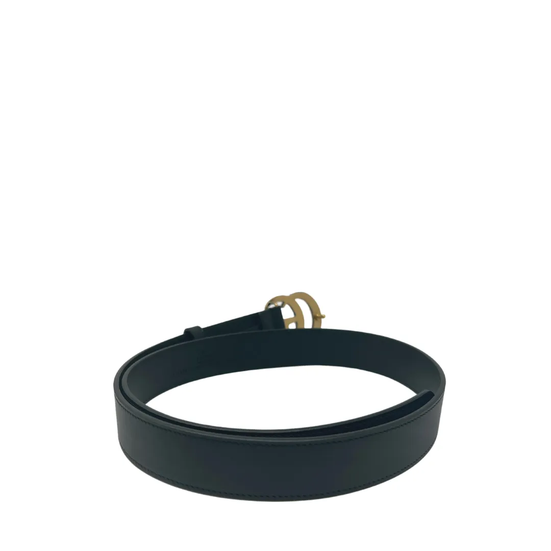 Gucci Black 1" Marmont Belt - Antique Gold