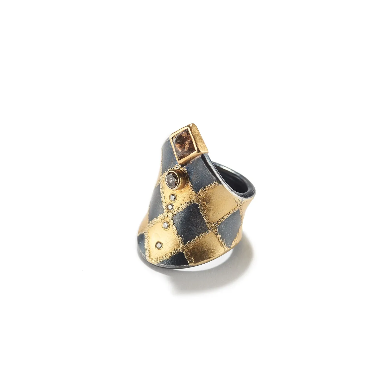Harlequin Ring with Raw Diamond