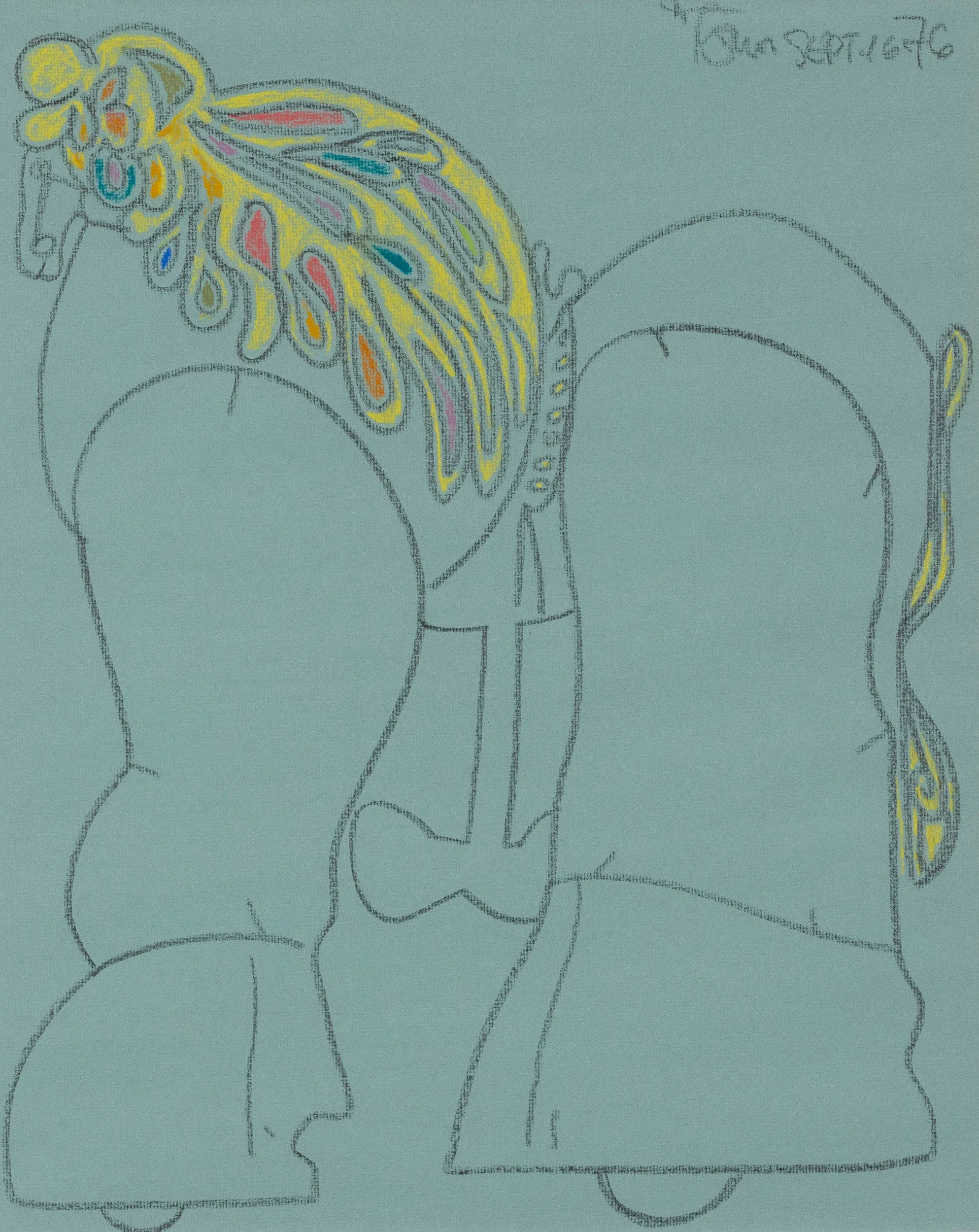 HAROLD TOWN "BLUE TOY HORSE" MIXED MEDIA ON PAPER, 1976