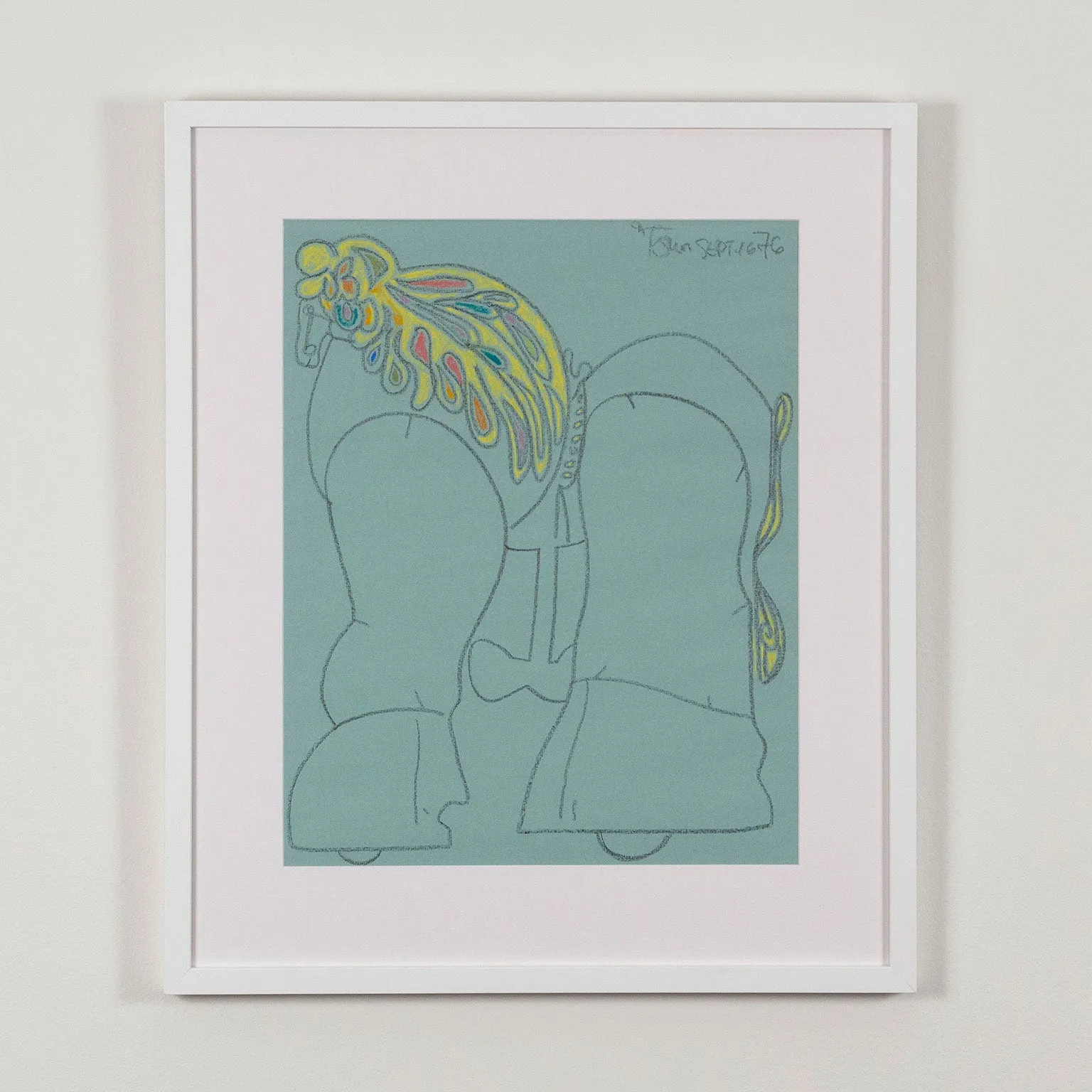 HAROLD TOWN "BLUE TOY HORSE" MIXED MEDIA ON PAPER, 1976