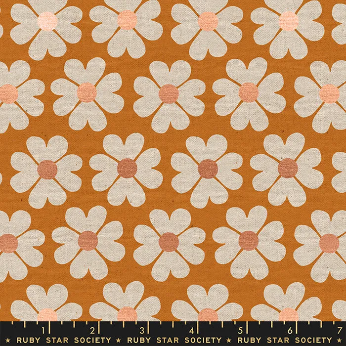 Heart Flowers Canvas in Caramel --- Unruly Nature by Jen Hewett for Ruby Star Society -- Moda Fabric