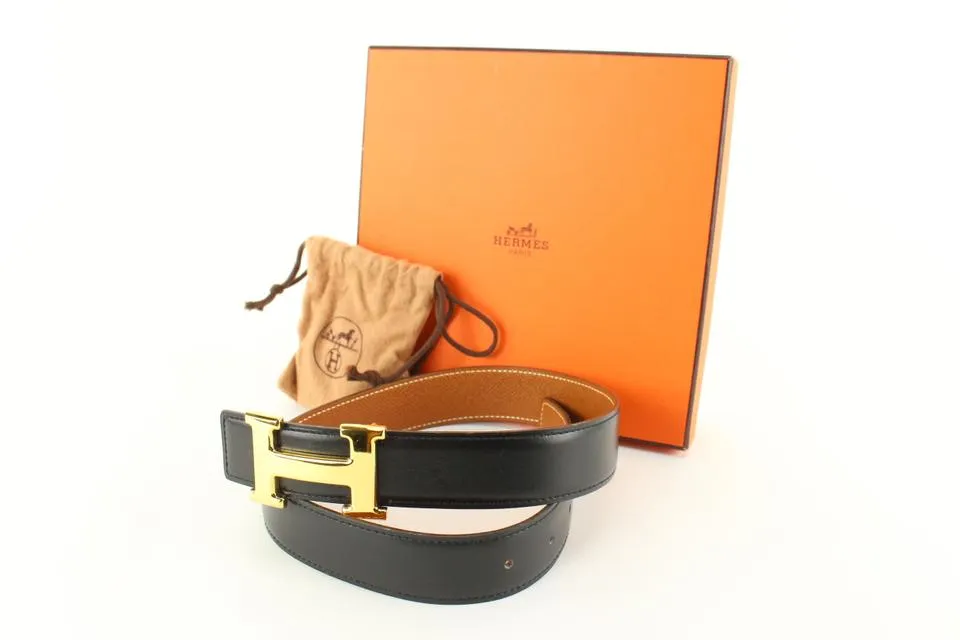 Hermès 32mm Black x Brown Reversible H Logo Belt Kit 97he719s