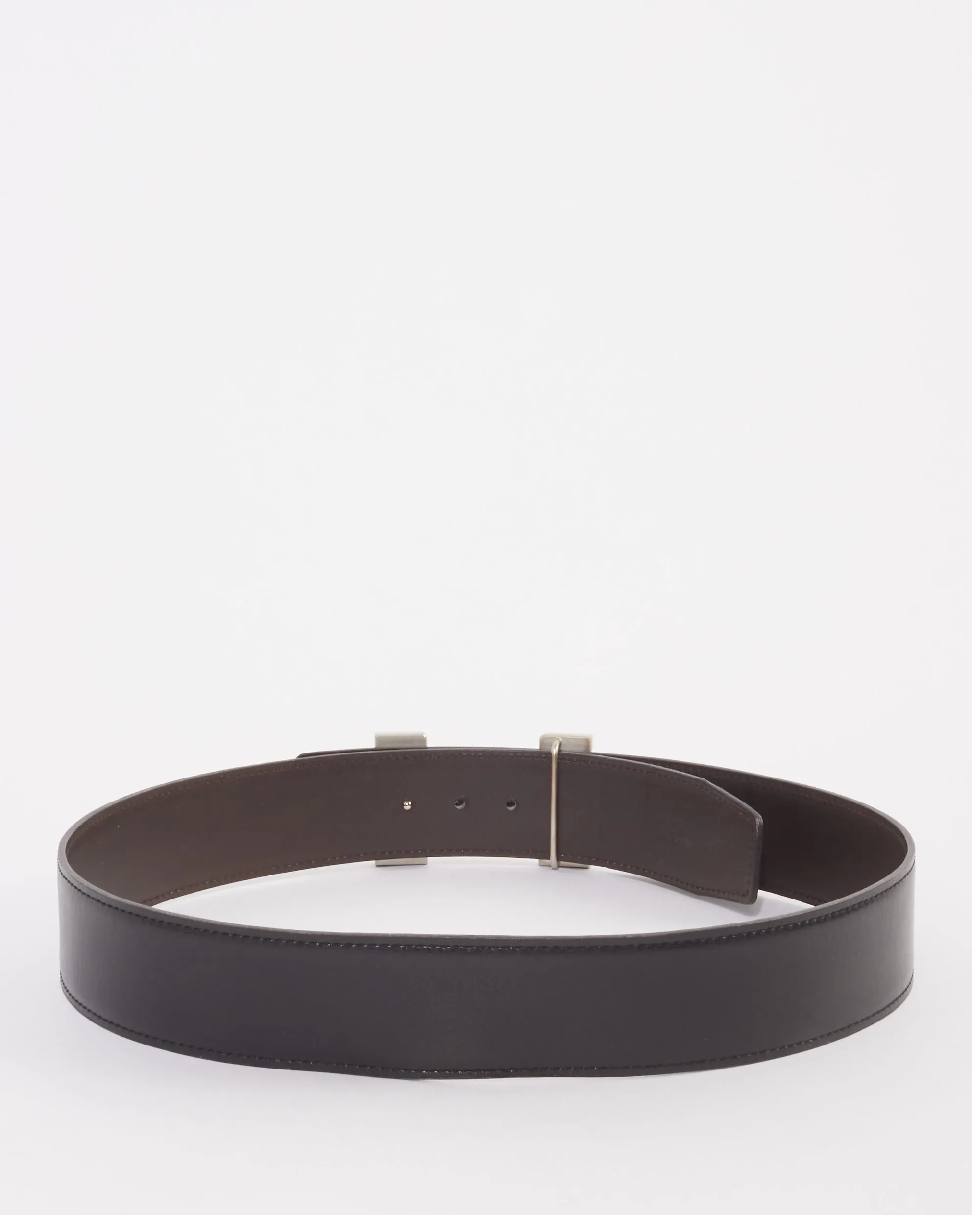 Hermès Black & Dark Brown Reversible SHW Constance Belt - 80