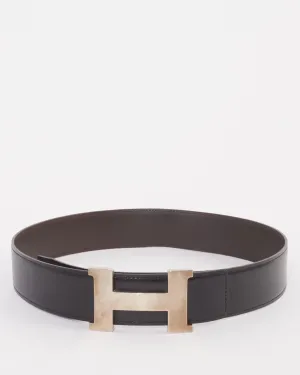 Hermès Black & Dark Brown Reversible SHW Constance Belt - 80