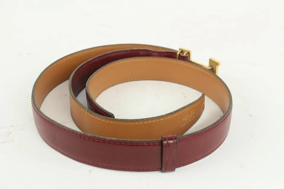 Hermès Burgundy x Gold Reversible 24mm Constance H Logo Belt Kit 1014h12